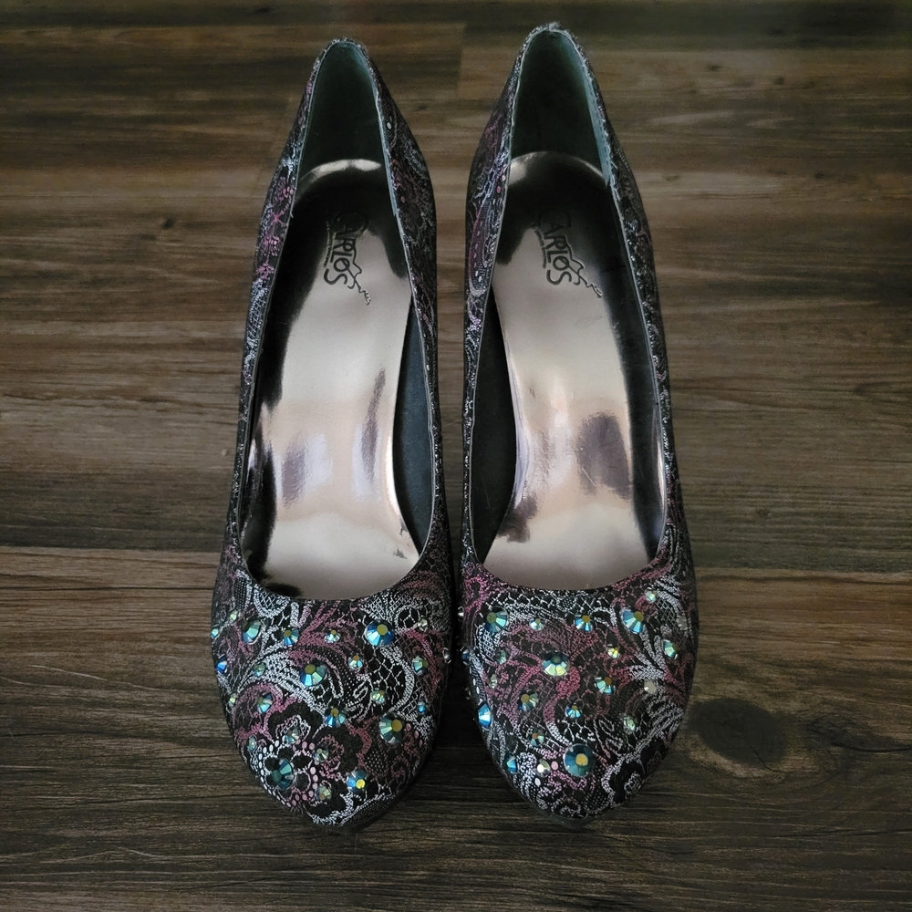 Carlos Santana Black and Purple Platform Stud Shoes